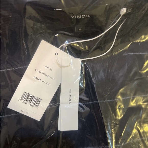 Vince Men's Boiled 100% Cashmere Stripe Long Sleeve Navy Blue Crew Sweater XL - Picture 12 of 14